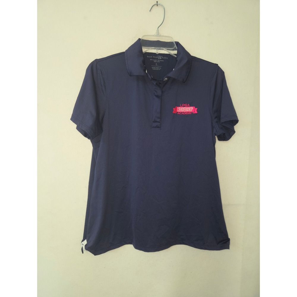 Bald Head Blues Polo Shirt Womens Large Navy Blue LPGA Leadership Academy Golf